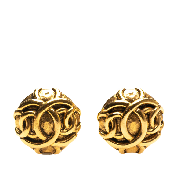 Pre-Loved Chanel Gold Plated CC Round Clip On Earrings - Picture 1 of 4